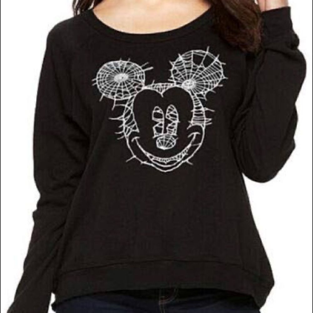 Disney's Mickey Mouse black' Web Face Graphic Sweatshirt Halloween Goth-S